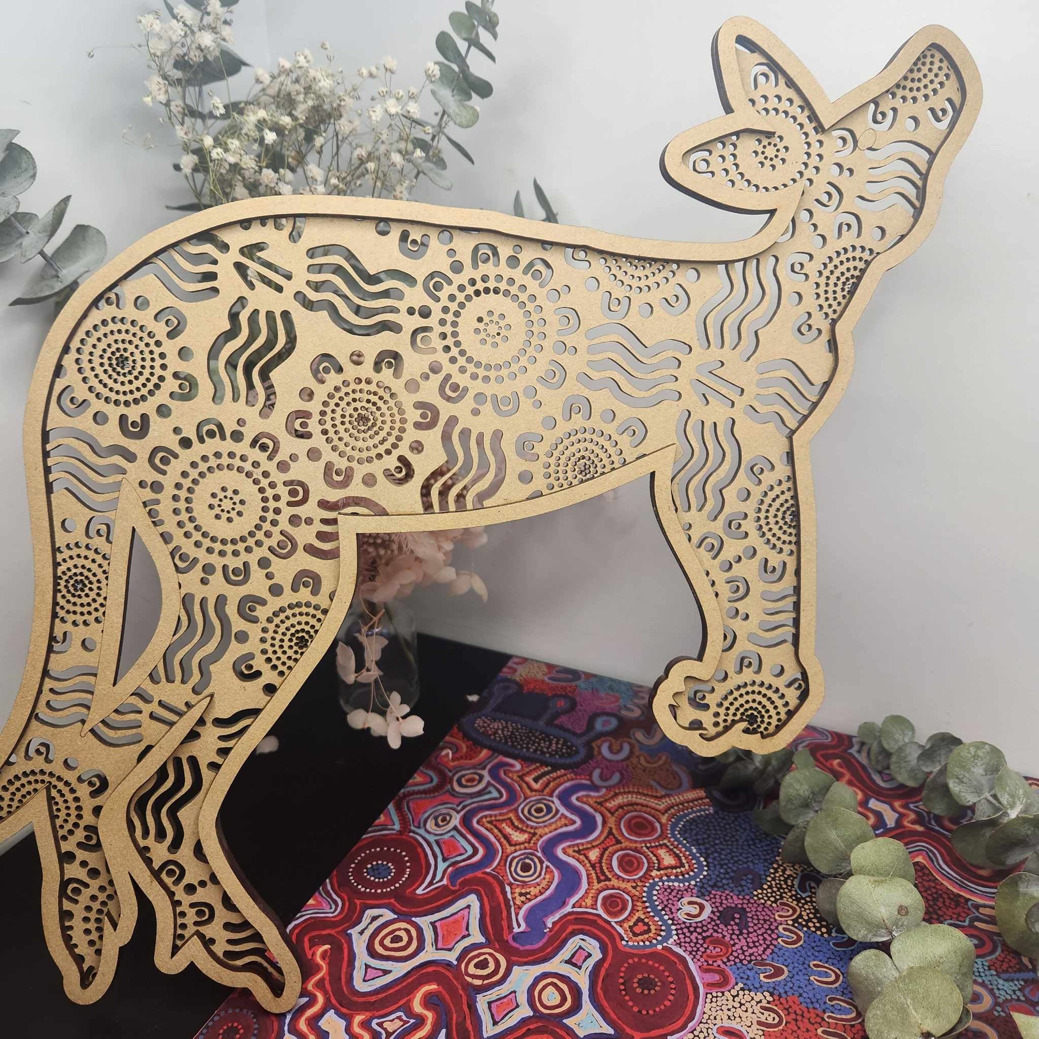 Kangaroo Indigenous Rattan Style Wall Art Totem Wall Art The